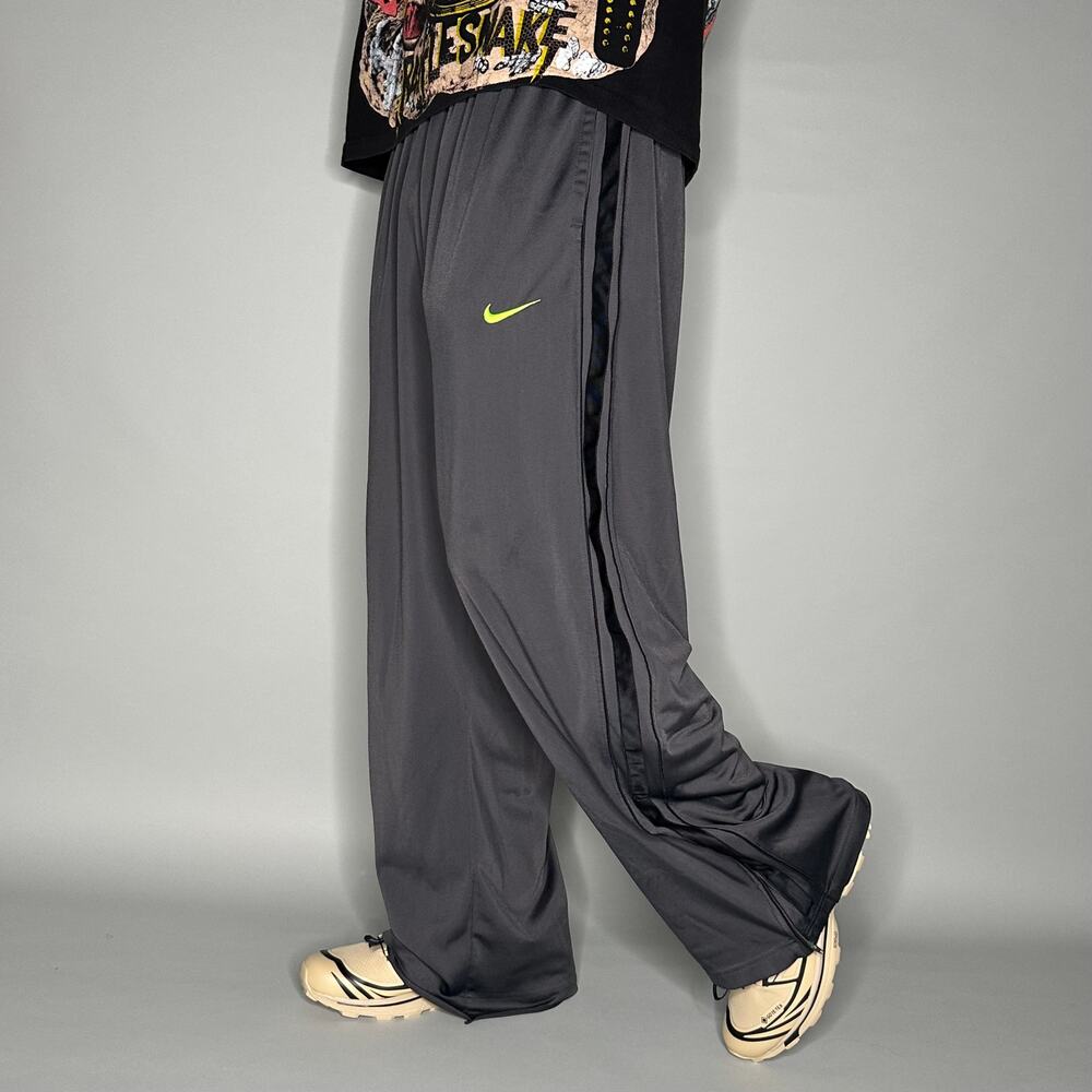 Vintage Y2K Nike Sweatpants Mens L Baggy Wide Dark Grey Green Swoosh Polyester